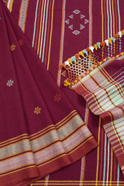 Burgundy Handloom Bhujodi Cotton Saree 10062743