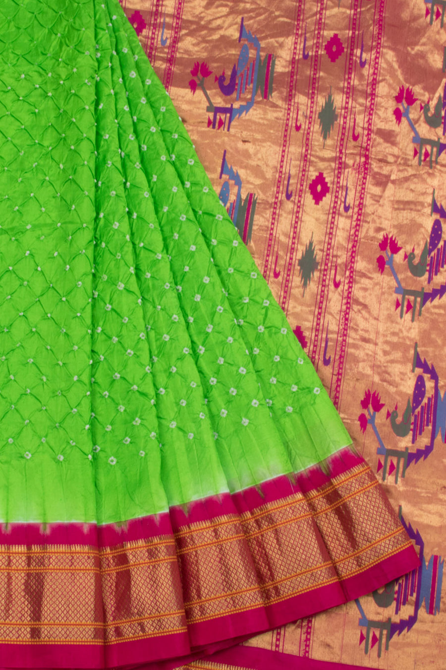 Green Kanjivaram Pure Silk Bandhani Saree - Avishya