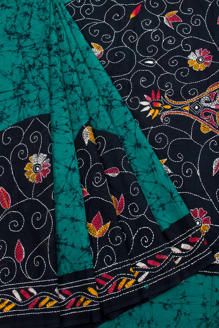 Pine Green Batik Printed Cotton Saree 10062809