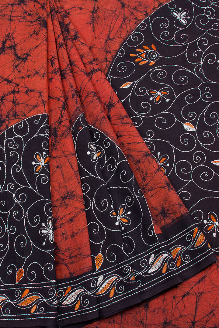 Rust Orange Batik Printed Cotton Saree 10062815
