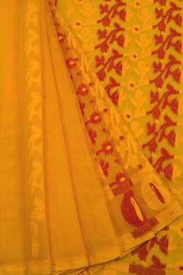 Golden Yellow Handloom Jamdani Style Cotton Saree 10062819