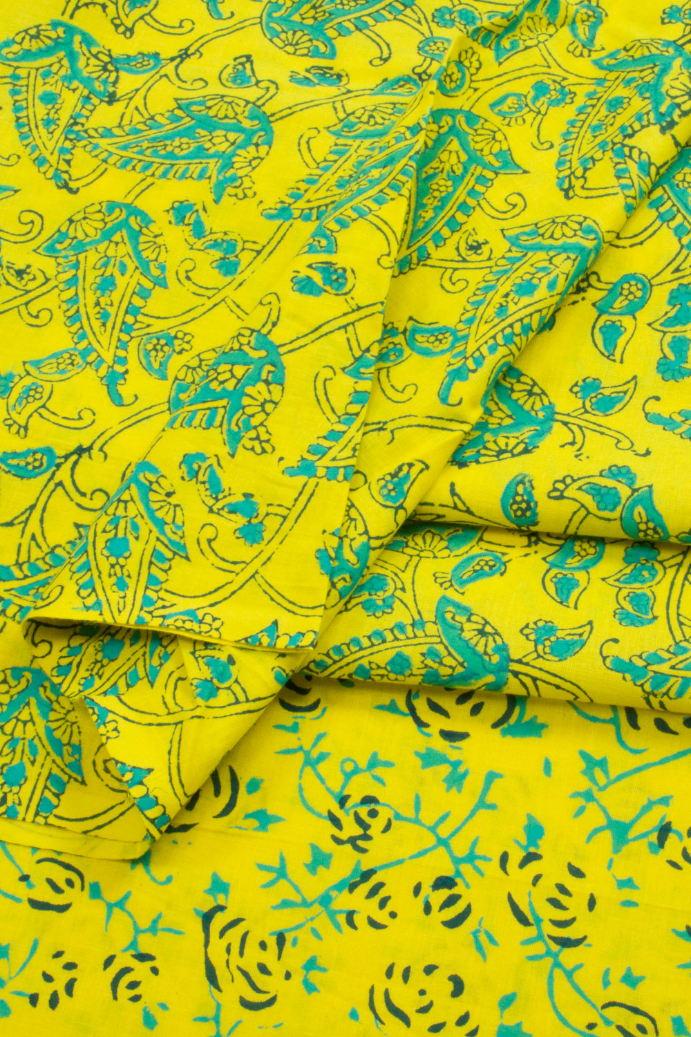 Lemon Yellow Hand Block Printed Mulmul Cotton Salwar Suit Material 10062840