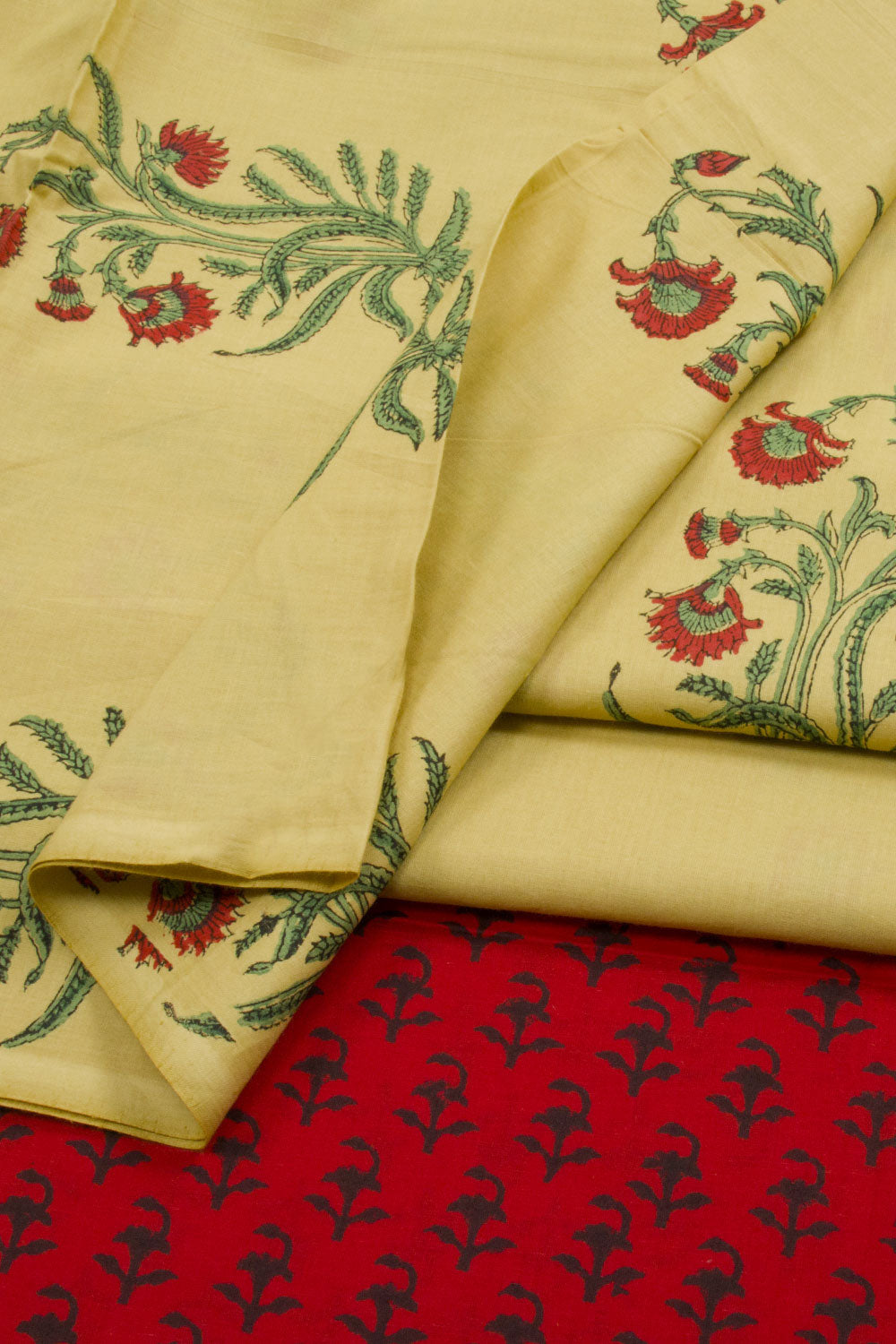 Beige Hand Block Printed Mulmul Cotton Salwar Suit Material 10062844