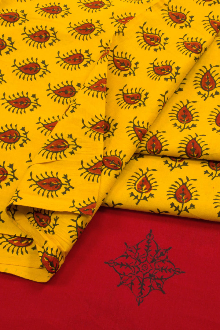 Mango Yellow Hand Block Printed Mulmul Cotton Salwar Suit Material 10062845