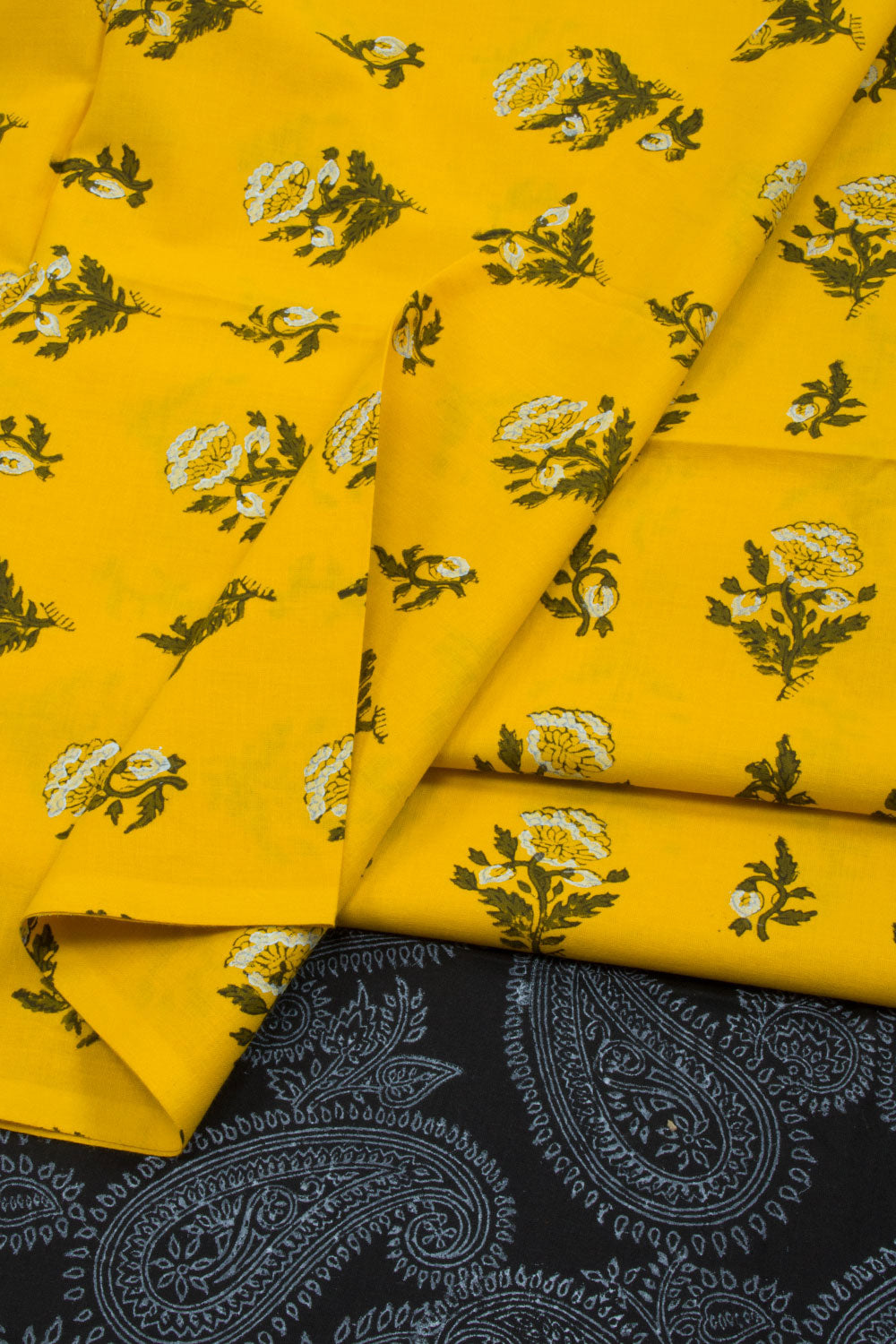 Chrome Yellow Hand Block Printed Mulmul Cotton Salwar Suit Material 10062848
