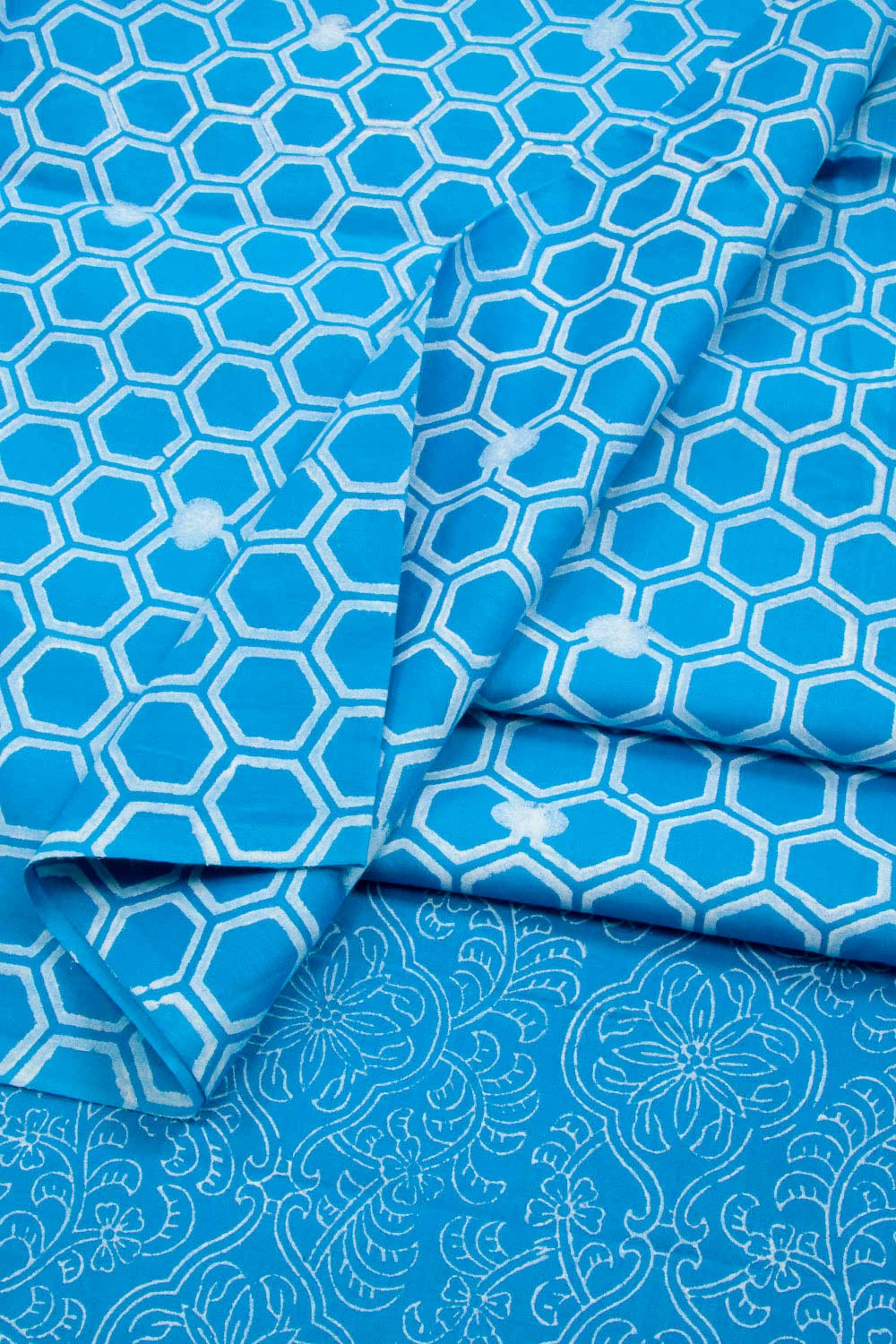 Bondi Blue Hand Block Printed Mulmul Cotton Salwar Suit Material 10062852