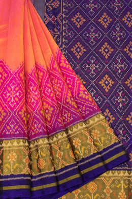 Pinksh Orange Handloom Patola Ikat Silk Saree 10062902