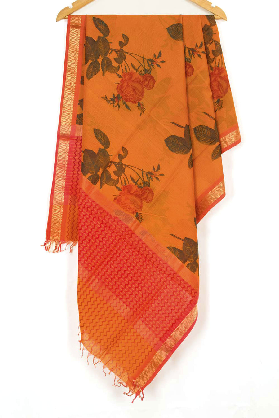 Orange Handloom Maheshwari Silk Cotton Dupatta 10062934