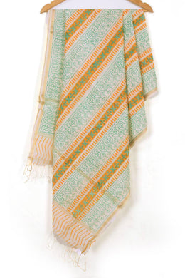 White Handloom Maheshwari Silk Cotton Dupatta