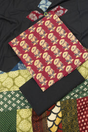 Maroon Ajrakh Printed Cutwork Applique Embroidered Cotton Patchwork 3 Piece Salwar Suit Material 10062961