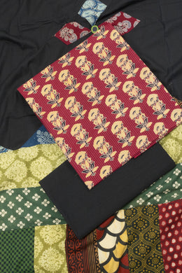 Maroon Ajrakh Printed Cutwork Applique Embroidered Cotton Patchwork 3 Piece Salwar Suit Material 10062961