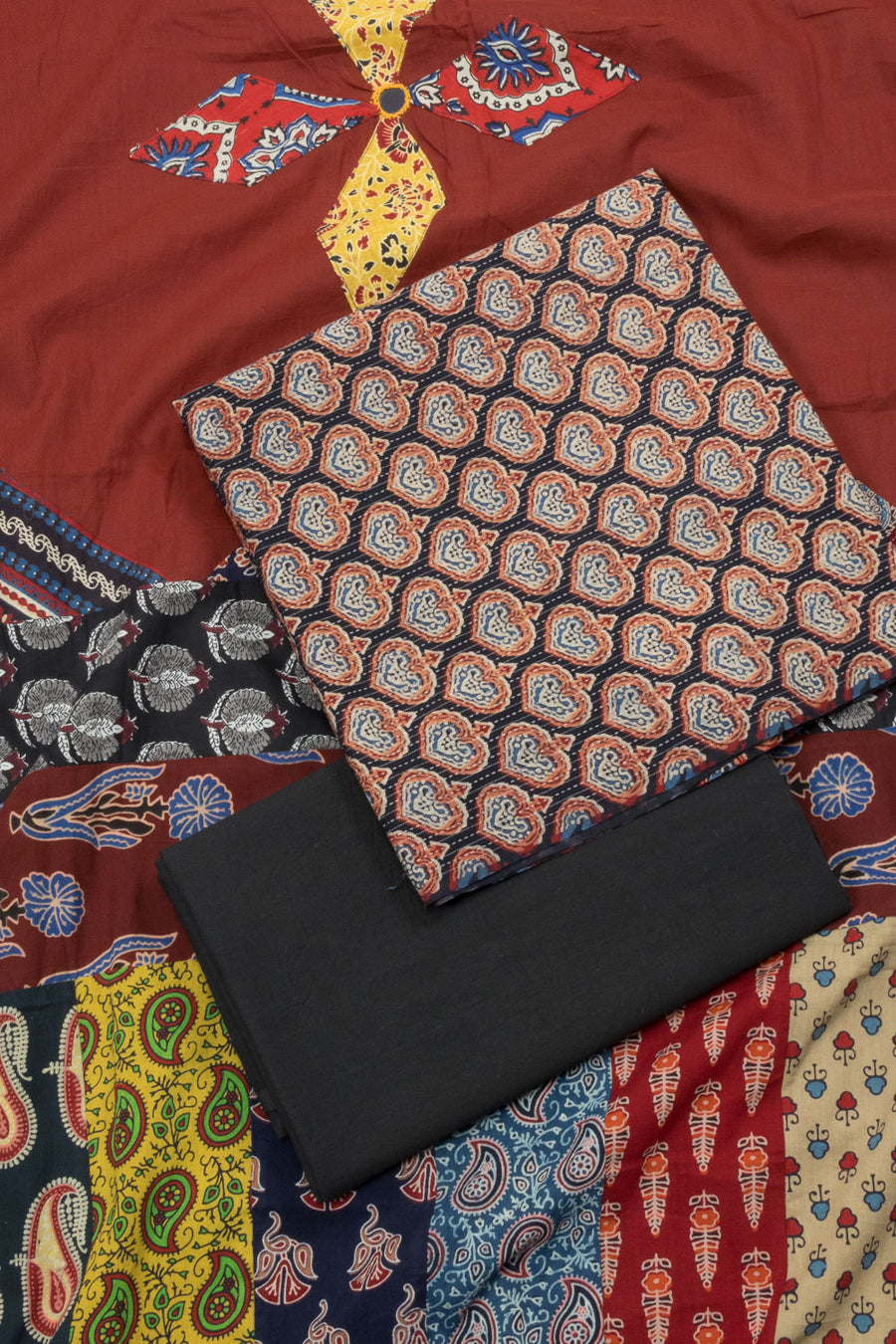 Blue Barmer Cotton Patchwork 3 Piece Salwar Suit Material