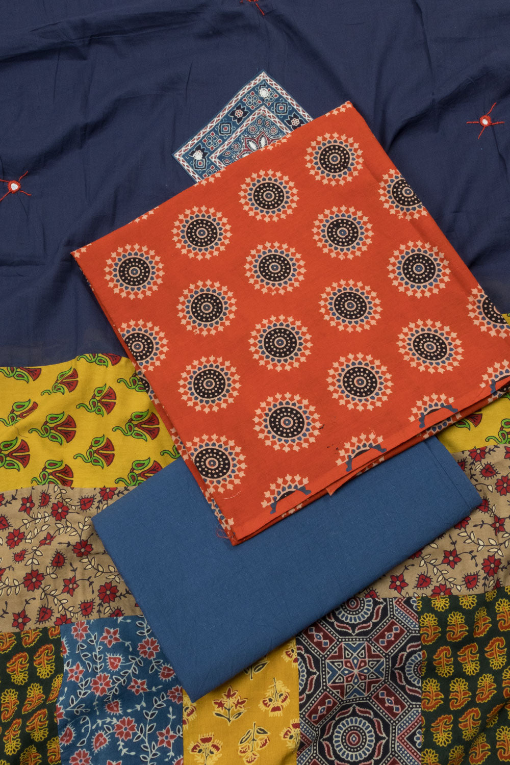Orange Barmer Cotton Patchwork 3 Piece Salwar Suit Material 10062967