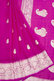 Hot Pink Handloom Khaddi Banarasi Chiffon Saree 10062975