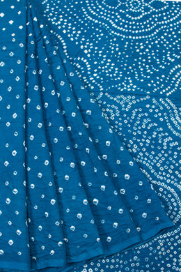 Azure Blue Handcrafted Bandhani Cotton Saree 10062988