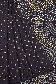 Black Handcrafted Bandhani Cotton Saree 10062989