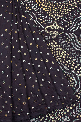 Black Handcrafted Bandhani Cotton Saree 10062989