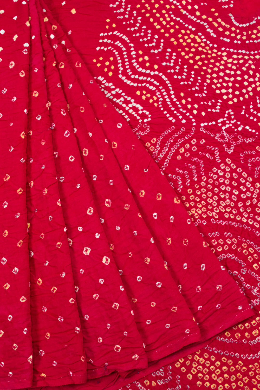 Chilli Red Handcrafted Bandhani Cotton Saree 10062993