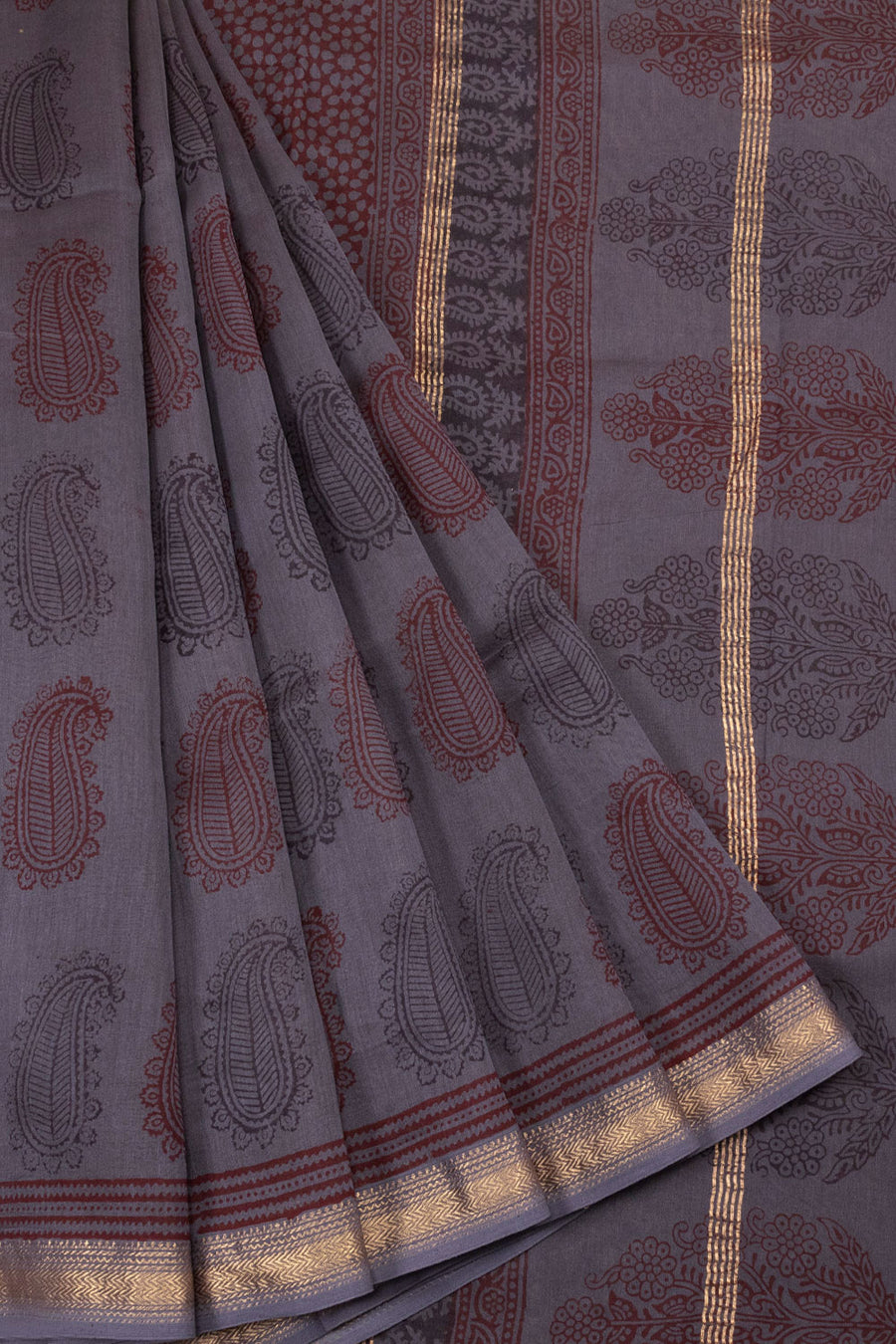 Grey Bagh Printed Silk Cotton Saree 10063034