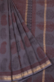 Grey Bagh Printed Silk Cotton Saree 10063034