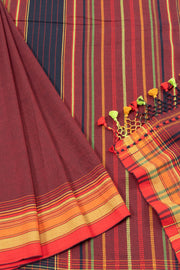 Maroon Handloom Bhujodi Cotton Saree 10063039