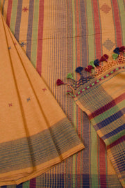 Dark Peach Orange Handloom Bhujodi Kala Cotton Saree 10063040