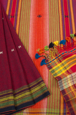 Maroon Handloom Bhujodi Kala Cotton Saree 10063042