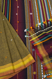 Dark Moss Green Handloom Bhujodi Kala Cotton Saree 10063044