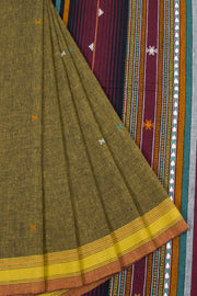 Dark Moss Green Handloom Bhujodi Kala Cotton Saree 10063044