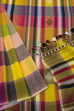 Multi Color Handloom Bhujodi Kala Cotton Saree 10063046