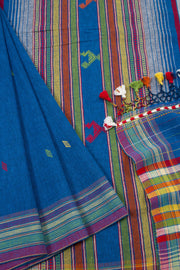 Medium Teal Blue Handloom Bhujodi Kala Cotton Saree 10063047