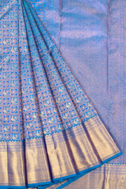 Azure Blue Pure Zari Bridal Kanjivaram Silk Saree 10063051