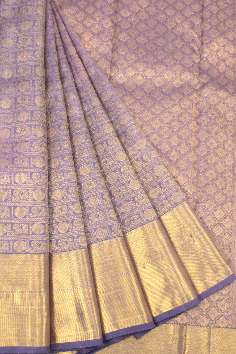 Dark Lilac Pure Zari Bridal Kanjivaram Silk Saree 10063057