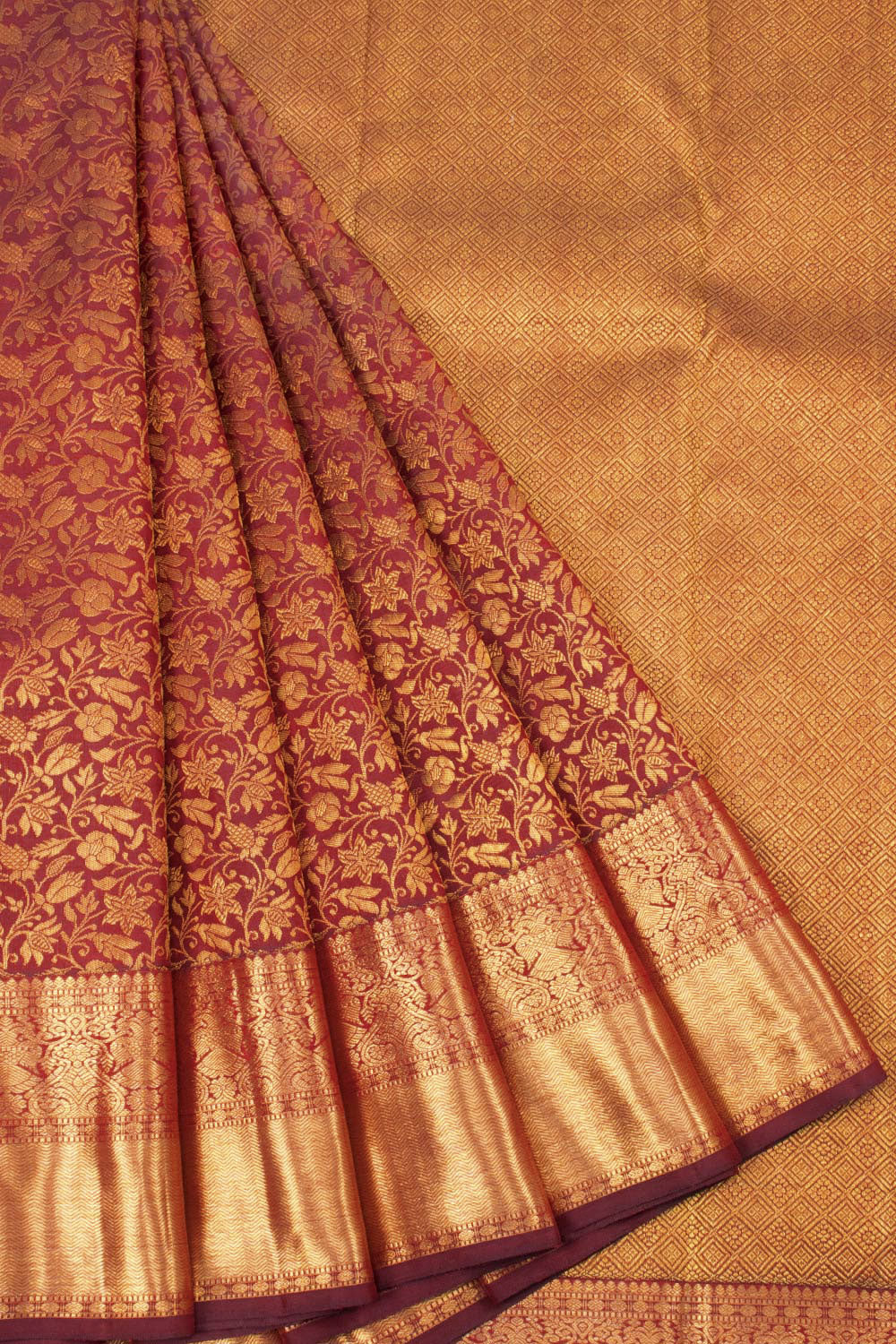 Old Brick Red Pure Zari Bridal Kanjivaram Silk Saree 10063059