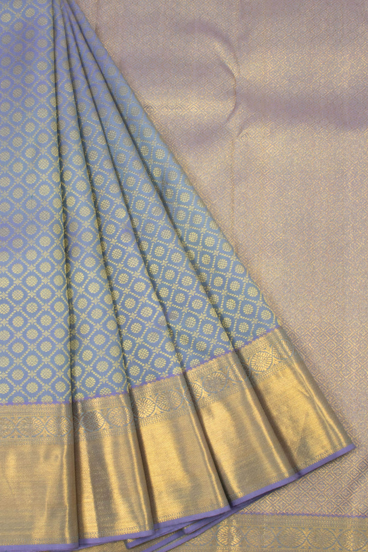 Greyish Blue Pure Zari Bridal Kanjivaram Silk Saree 10063062