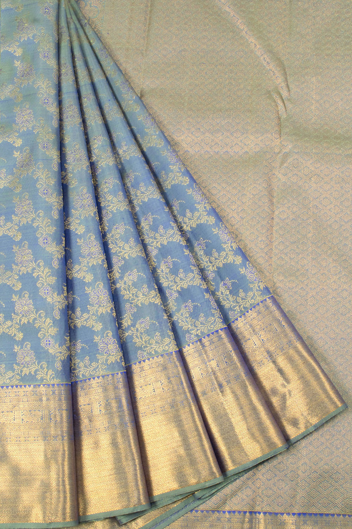 Greyish Blue Pure Zari Kanjivaram Bridal Silk Saree 10063067