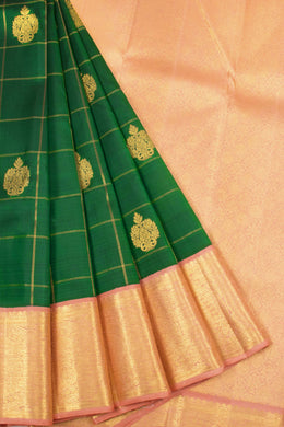 Myrtle Green Pure Zari Korvai Kanjivaram Silk Saree 10063086