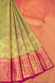 Light Olive Green Pure Zari Jacquard Kanjivaram Silk Saree 10063088