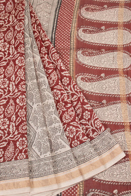 Maroon Bagh Printed Silk Cotton Saree 10063107
