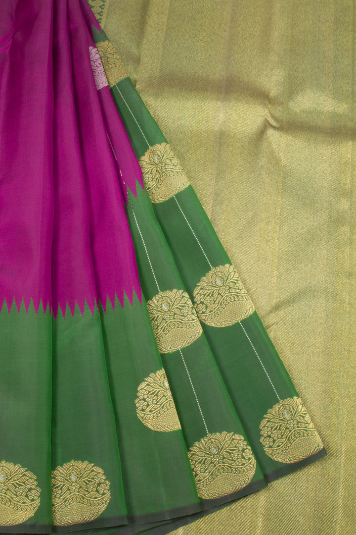 Violet and Green Pure Zari Rising Border Kanjivaram Silk Saree 10063124