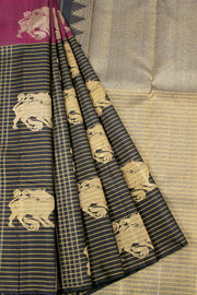 Black Half and Half Pure Zari Kanjivaram Silk Saree 10063149