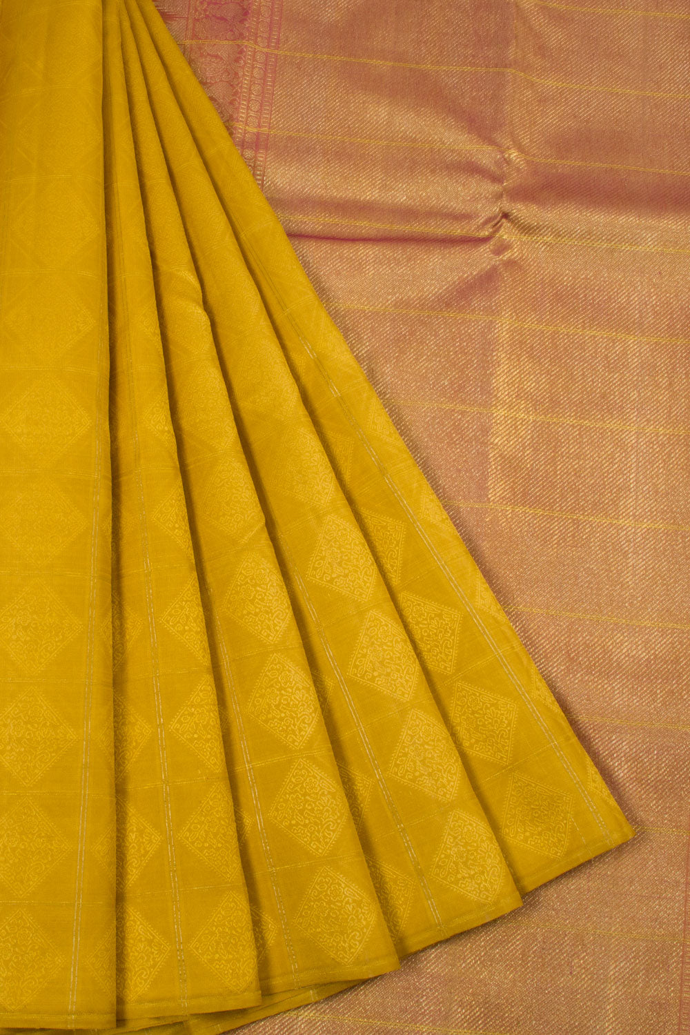 Mustard Yellow Pure Zari Kanjivaram Silk Saree 10063150