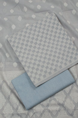 Grey Banarasi Cotton 3-Piece Salwar Suit Material 