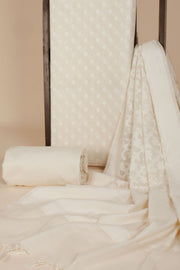 White Banarasi Cotton Salwar Suit Material - Avishya