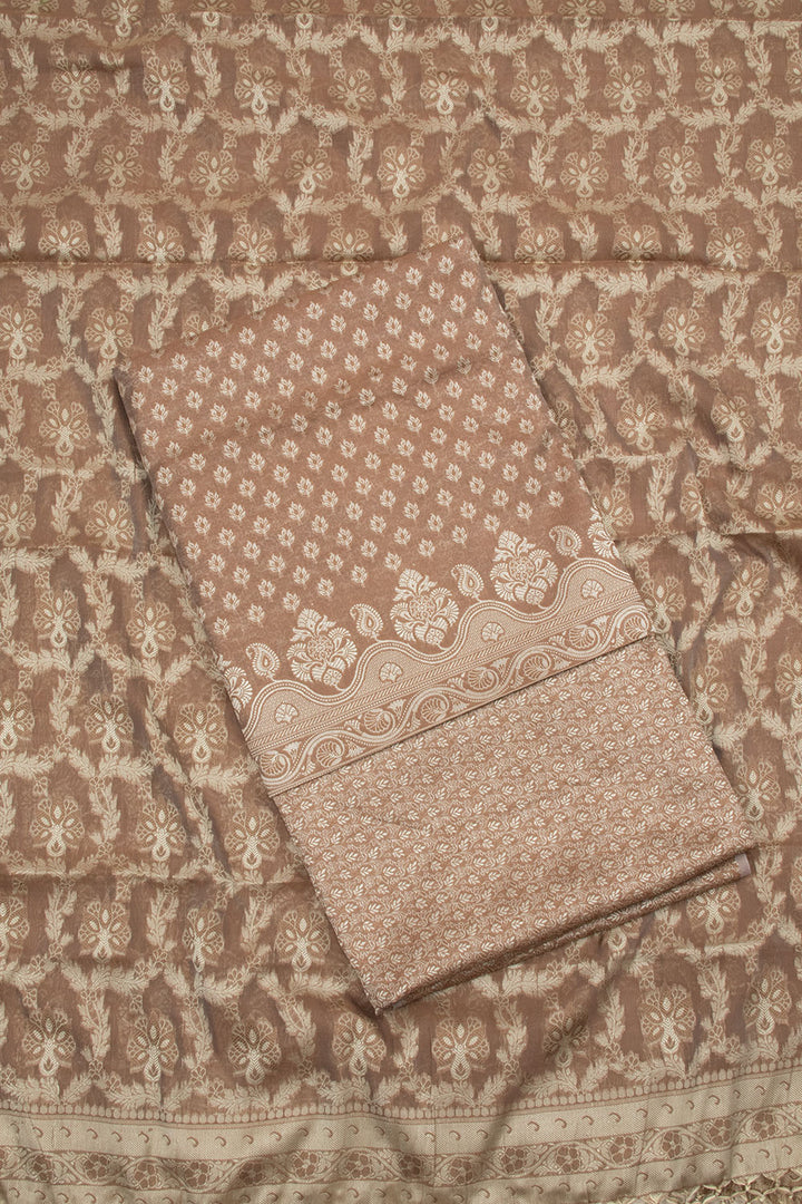Brown Banarasi Cotton 3-Piece Salwar Suit Material 10063166