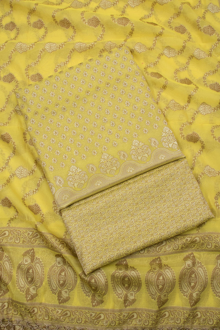 Yellow Banarasi Cotton 3-Piece Salwar Suit Material 10063167