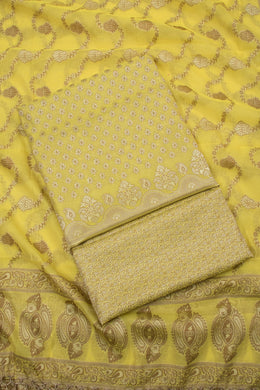 Yellow Banarasi Cotton 3-Piece Salwar Suit Material 10063167