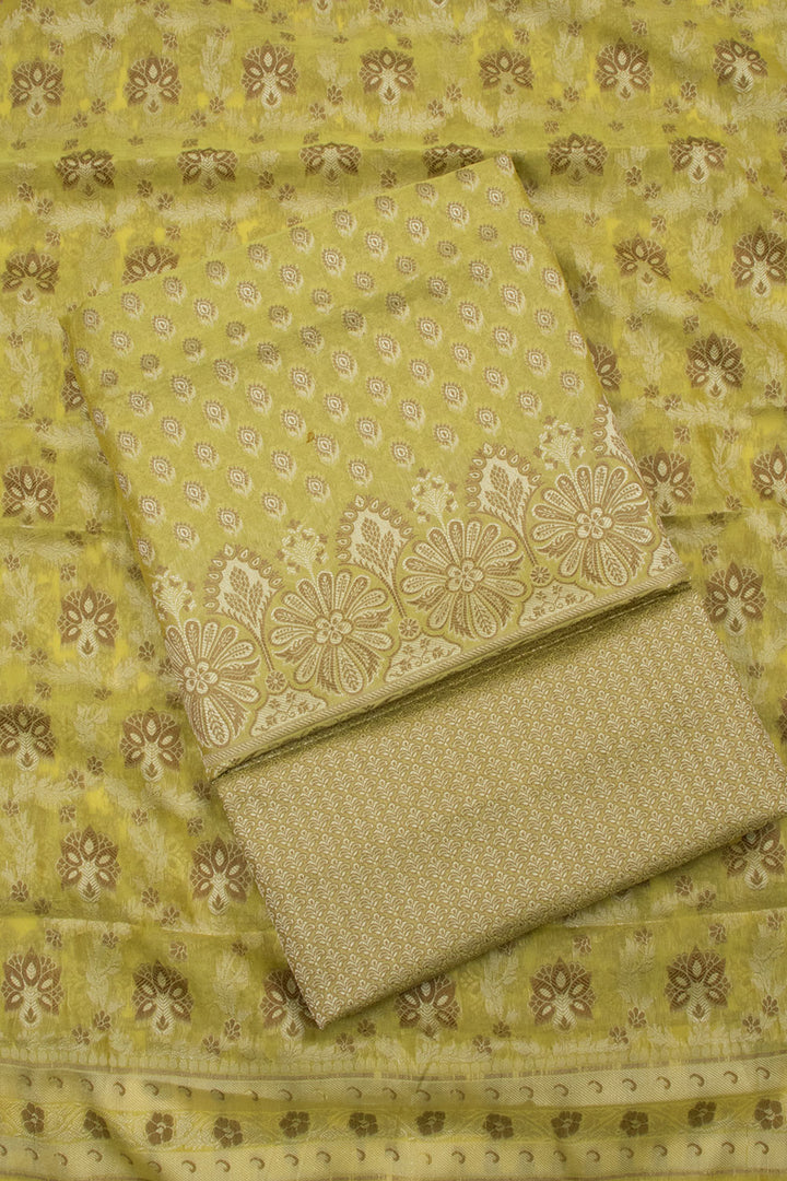 Pista Green Banarasi Cotton 3-Piece Salwar Suit Material 10063170