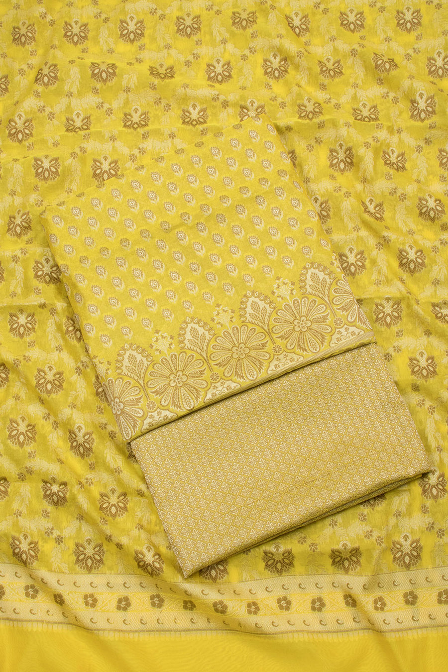 Lemon Yellow Banarasi Cotton Salwar Suit Material 
