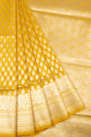 Yellow Handloom Banarasi Katrua Kora Silk Saree